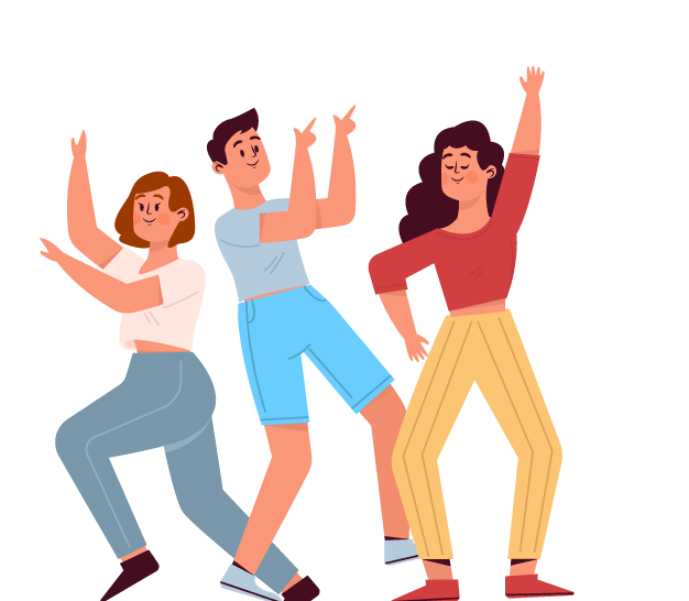 Gráfica con tres jóvenes con los brazos arriba, celebrando contentos, con flechas al fondo apuntando hacia arriba