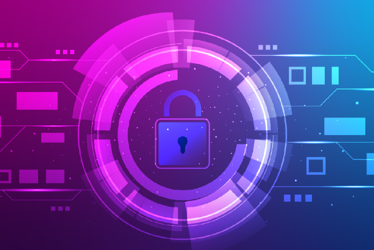 Candado dentro de círculo con fondo de circuitos, simbolizando la seguridad y protección de datos al navegar en internet